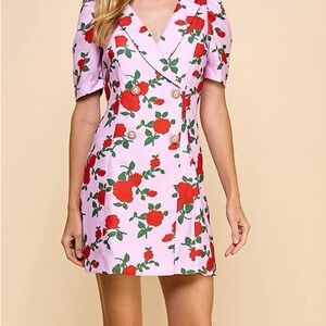 TCEC Pink Mini Dress with Red Floral Print